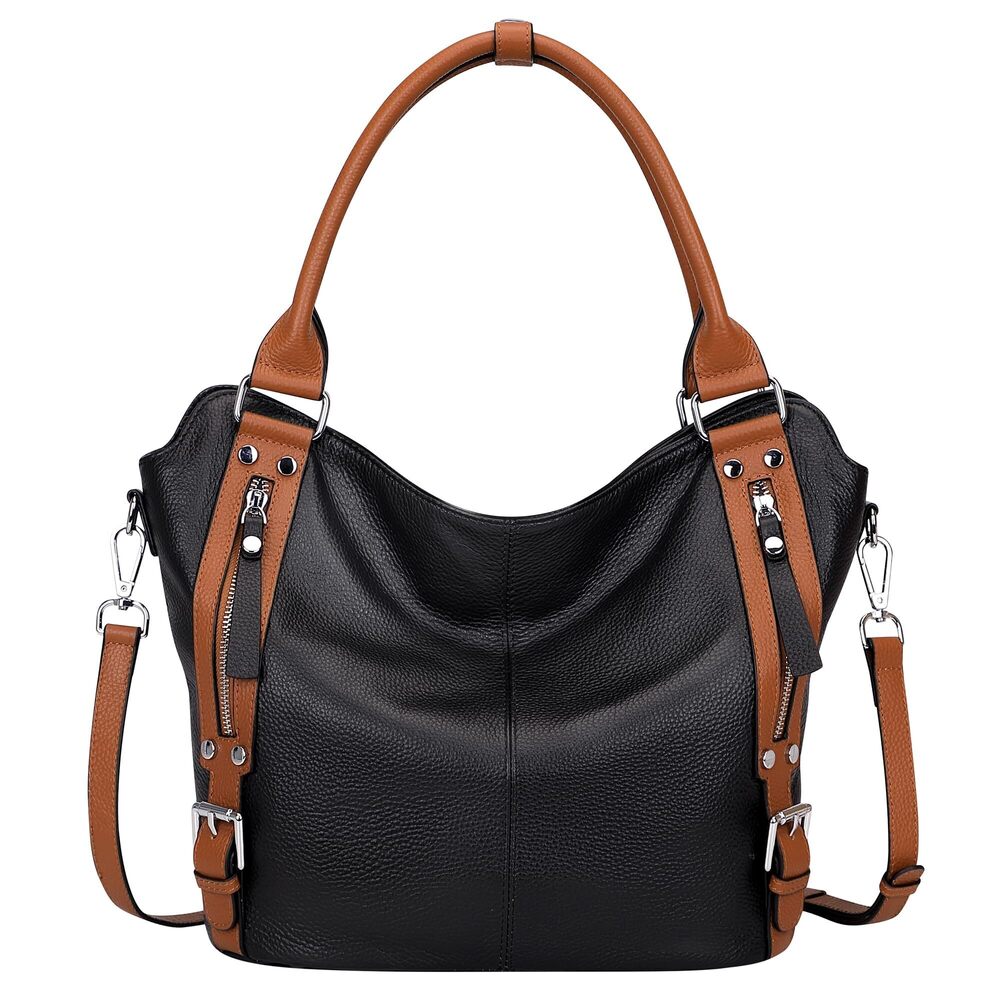 3151 Leather Handbags Hobo Shoulder Bags Tote BagO172E Black/Brown